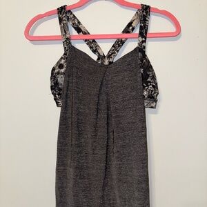 Lululemon Grey Tank Top w/ Built in Floral Bra & Adjustable Hem